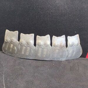 Vintage Silver Metal Folk Art Cat Barrette Hair Clips 5 Kittens 4" Wide